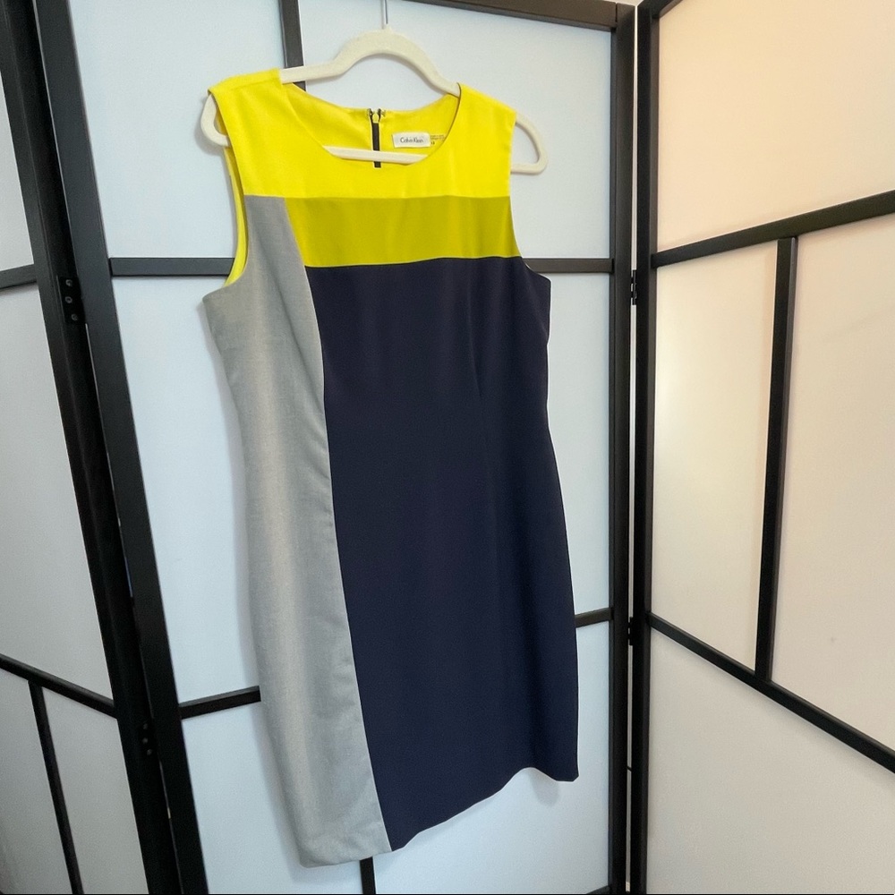 Structured Midi Calvin Klein Dress Yellow & Blue Colour Block